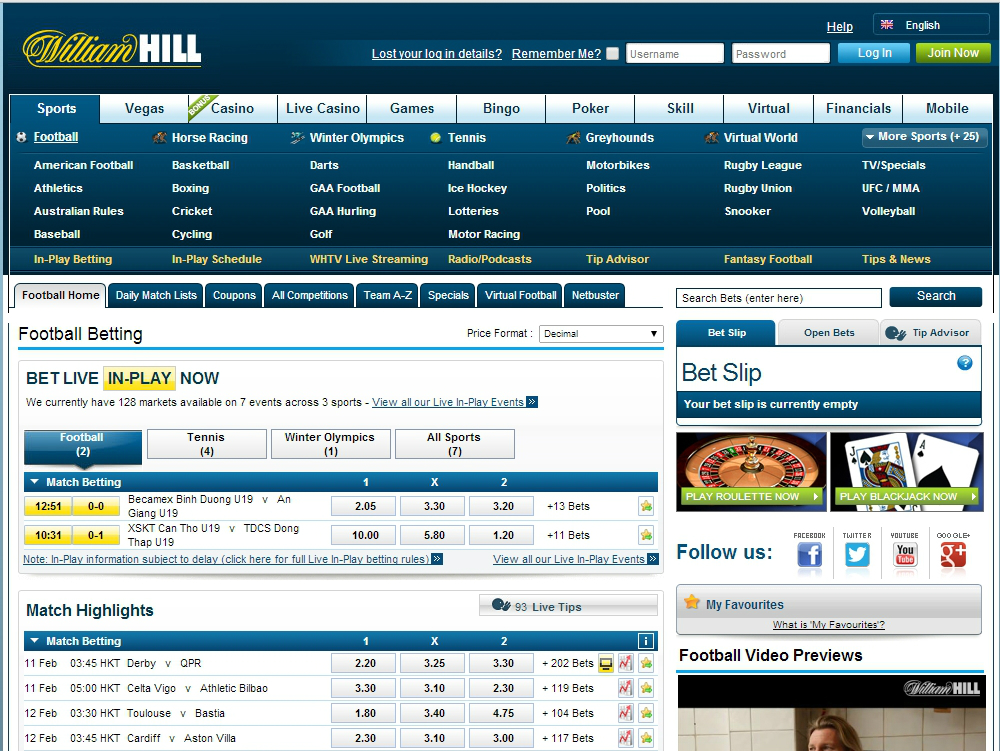 betting page at William Hill