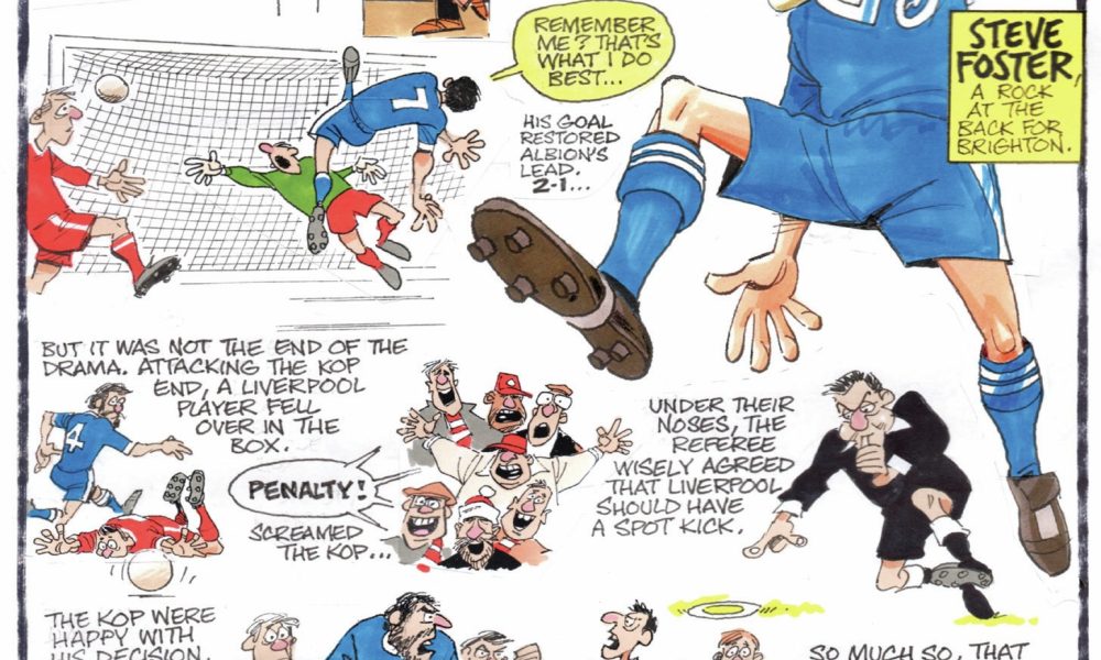 Cartoon: Liverpool 1-2 Brighton, February 1983 - Late Tackle Magazine